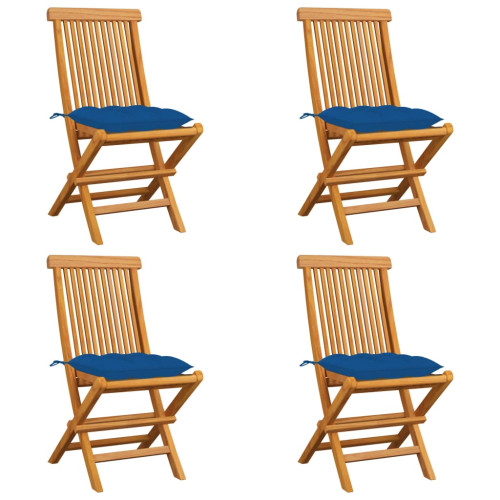 vidaXL Trädgårdsstolar med blåa dynor 4 st massiv teak