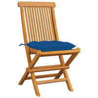 Produktbild för Trädgårdsstolar med blåa dynor 4 st massiv teak