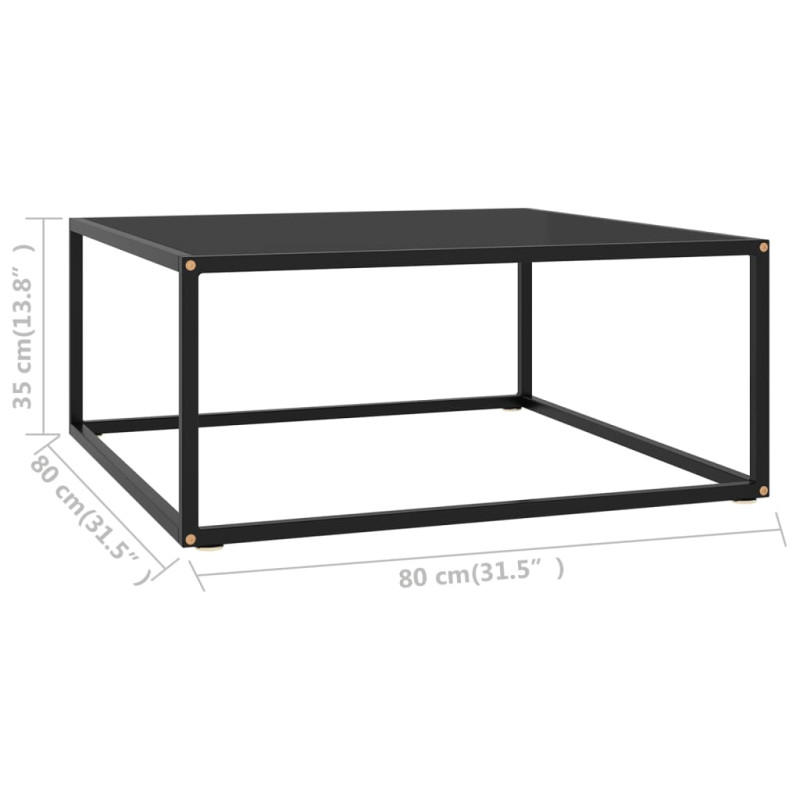 Produktbild för Soffbord svart med svart glas 80x80x35 cm