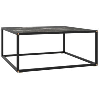 Miniatyr av produktbild för Soffbord svart med svart marmor glas 80x80x35 cm