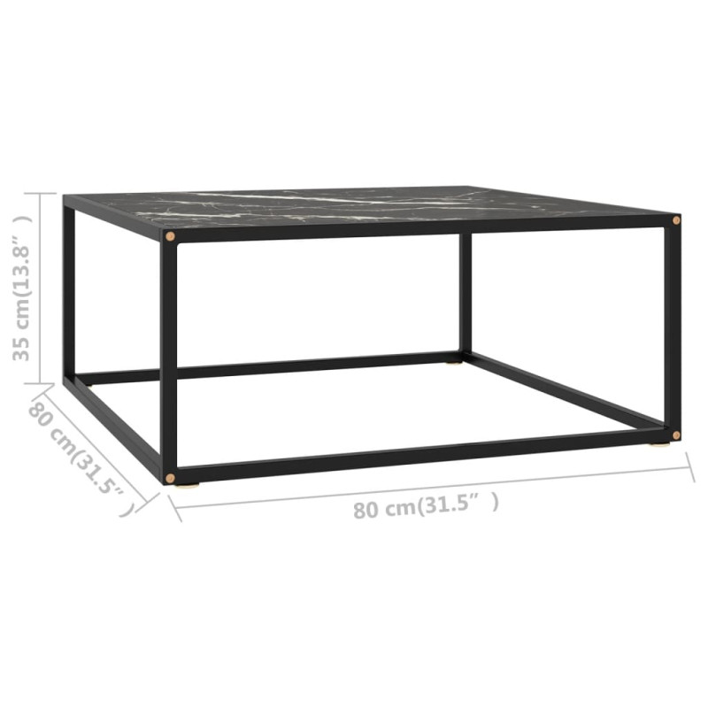 Produktbild för Soffbord svart med svart marmor glas 80x80x35 cm