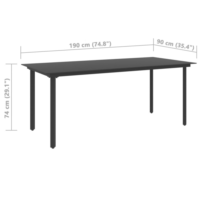 Produktbild för Trädgårdsbord svart 190x90x74 cm stål och glas