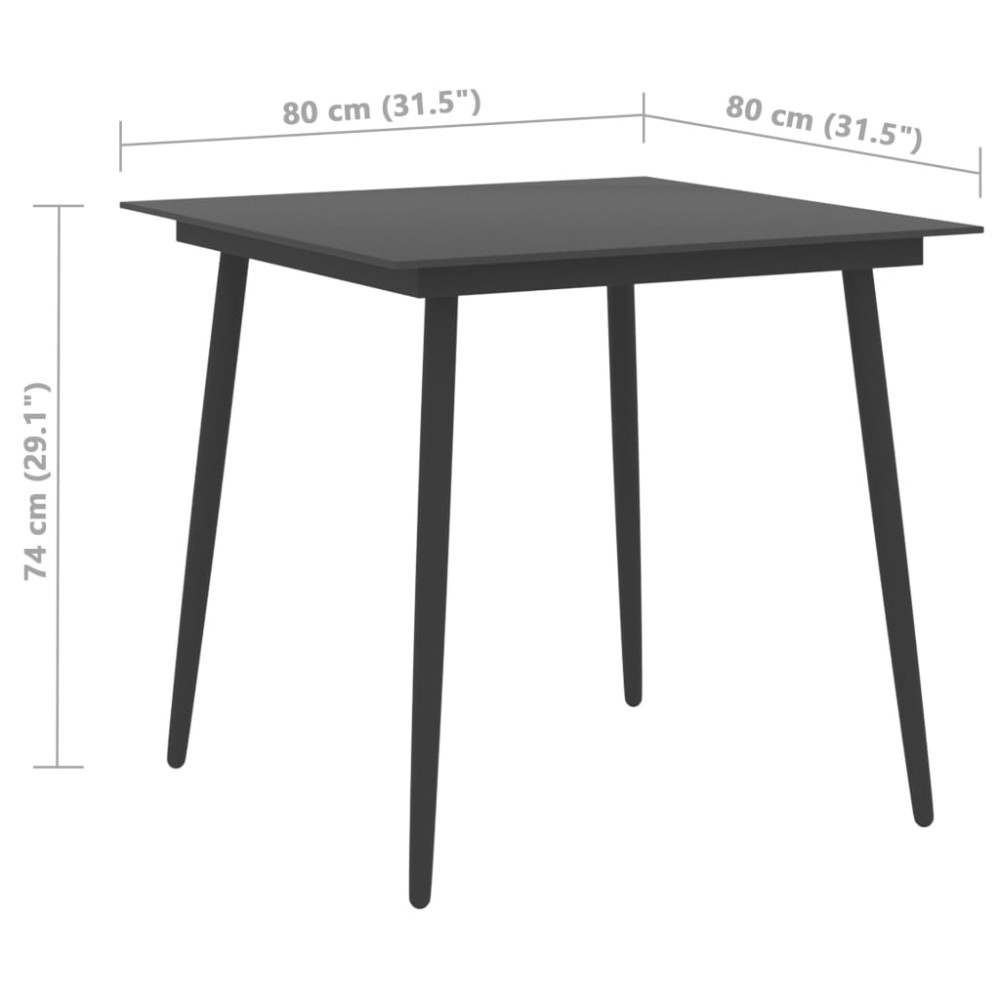 Produktbild för Trädgårdsbord svart 80x80x74 cm stål och glas