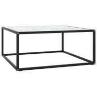 Miniatyr av produktbild för Soffbord med svart vit marmor glas 80x80x35 cm
