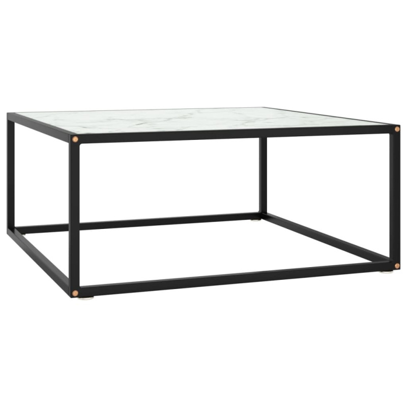 Produktbild för Soffbord med svart vit marmor glas 80x80x35 cm