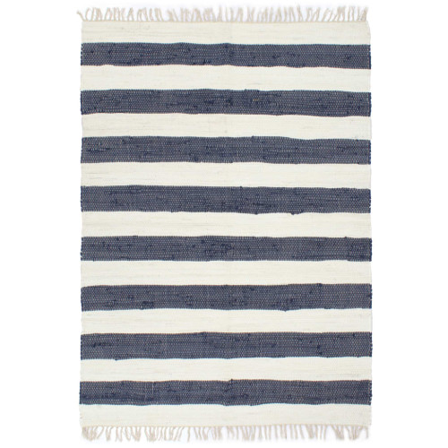 vidaXL Handvävd matta Chindi bomull 80x160 cm blå och vit