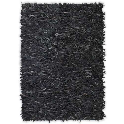 vidaXL Shaggy-matta äkta läder 80x160 cm grå