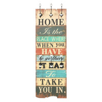 Produktbild för Väggmonterad klädhängare med 6 krokar HOME IS 120x40 cm