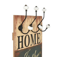 Produktbild för Väggmonterad klädhängare med 6 krokar HOME IS 120x40 cm