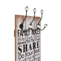 Produktbild för Väggmonterad klädhängare med 6 krokar FAMILY RULES 120x40 cm