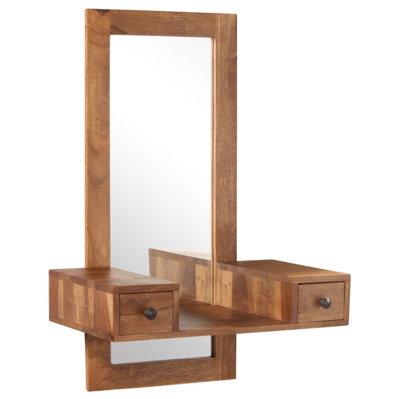 Produktbild för Sminkspegel med 2 lådor massivt sheshamträ