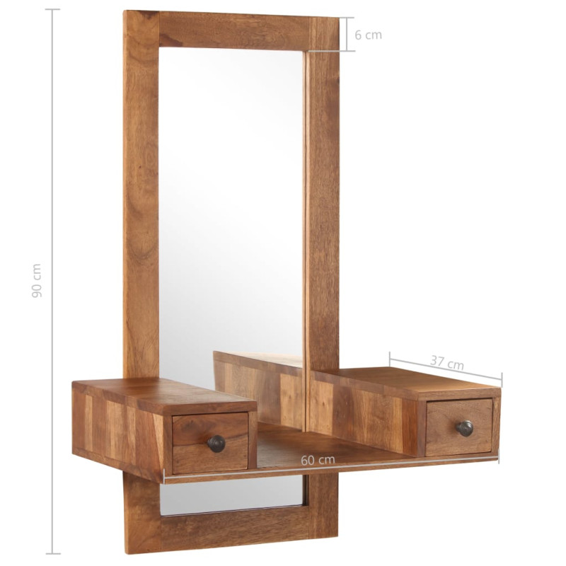 Produktbild för Sminkspegel med 2 lådor massivt sheshamträ