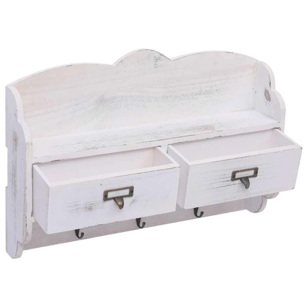 Produktbild för Väggkrokar med förvaring vit 50x10x34 cm trä