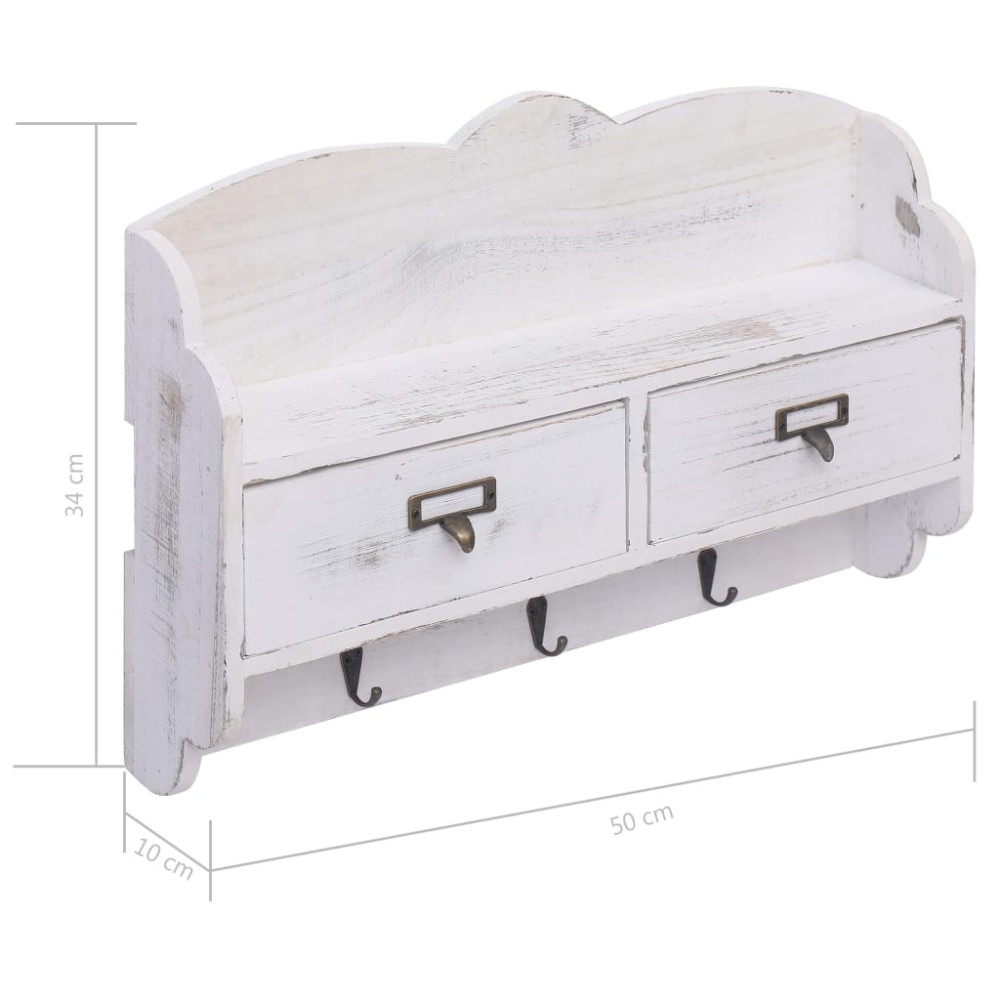 Produktbild för Väggkrokar med förvaring vit 50x10x34 cm trä