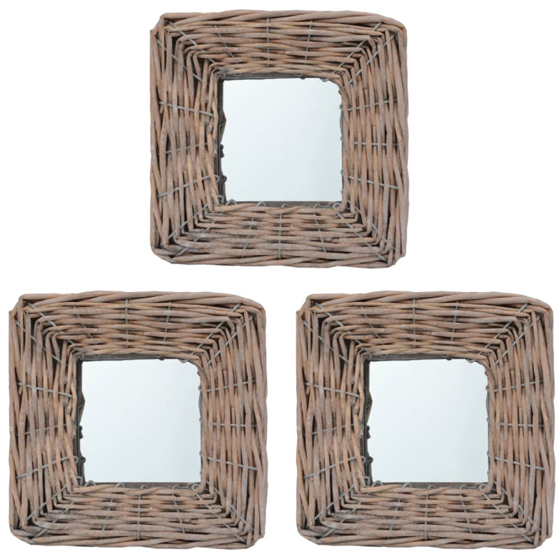 Produktbild för Spegel 3 st 15x15 cm korgmaterial