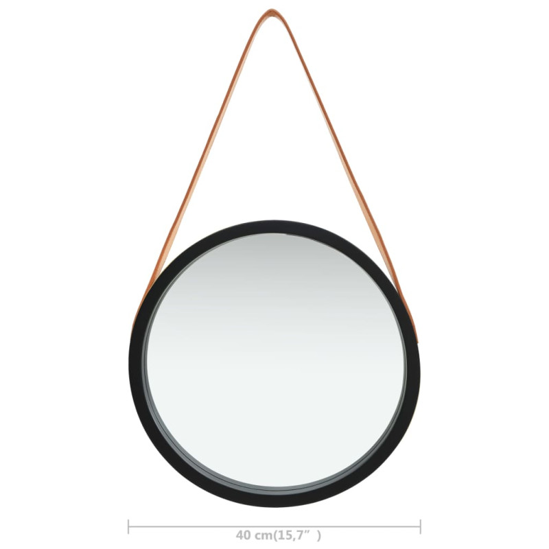 Produktbild för Väggspegel med rem 40 cm svart