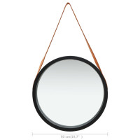 Produktbild för Väggspegel med rem 50 cm svart