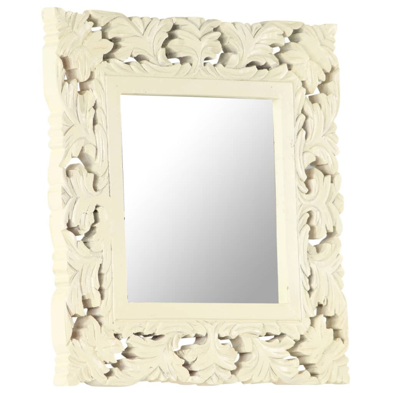Produktbild för Handsnidad spegel vit 50x50 cm massivt mangoträ