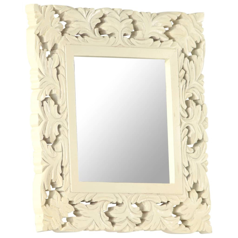 Produktbild för Handsnidad spegel vit 50x50 cm massivt mangoträ