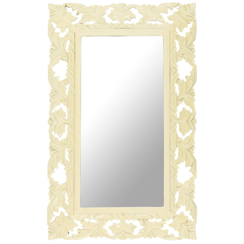 Produktbild för Handsnidad spegel vit 80x50 cm massivt mangoträ