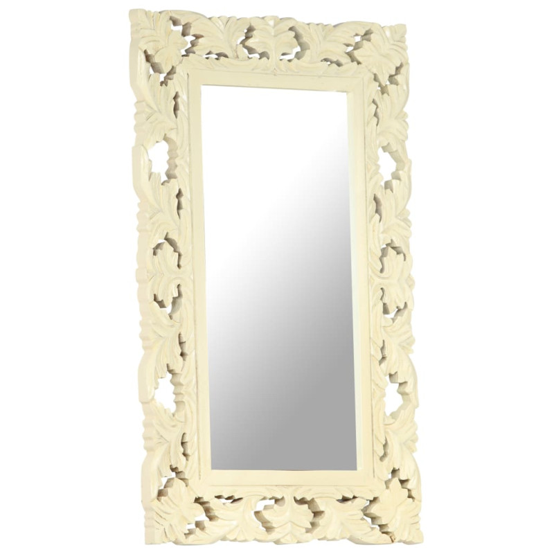 Produktbild för Handsnidad spegel vit 80x50 cm massivt mangoträ