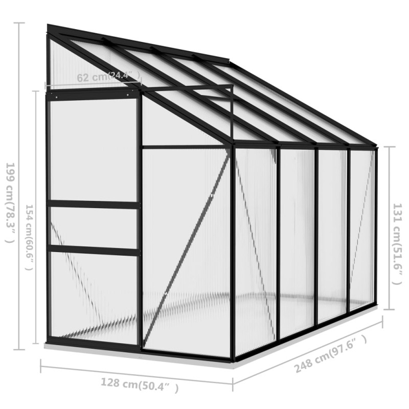 Produktbild för Växthus antracit aluminium 5,24 m³