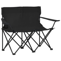 Miniatyr av produktbild för 2-sits hopfällbar campingstol stål och tyg svart