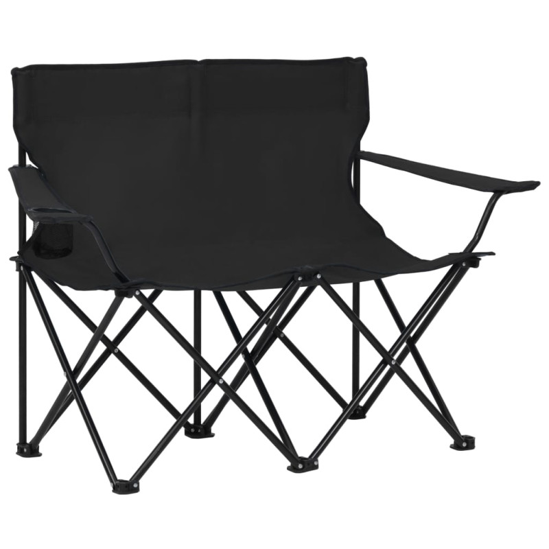 Produktbild för 2-sits hopfällbar campingstol stål och tyg svart