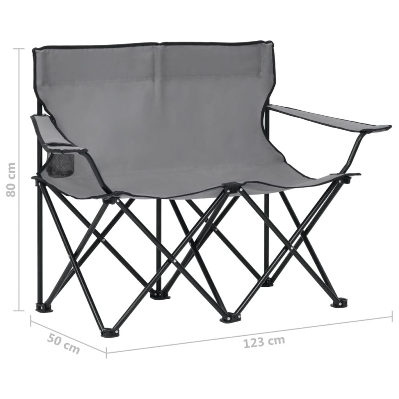 Produktbild för 2-sits hopfällbar campingstol stål och tyg grå