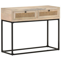 Produktbild för Konsolbord 100x35x76 cm massivt mangoträ och naturlig rotting