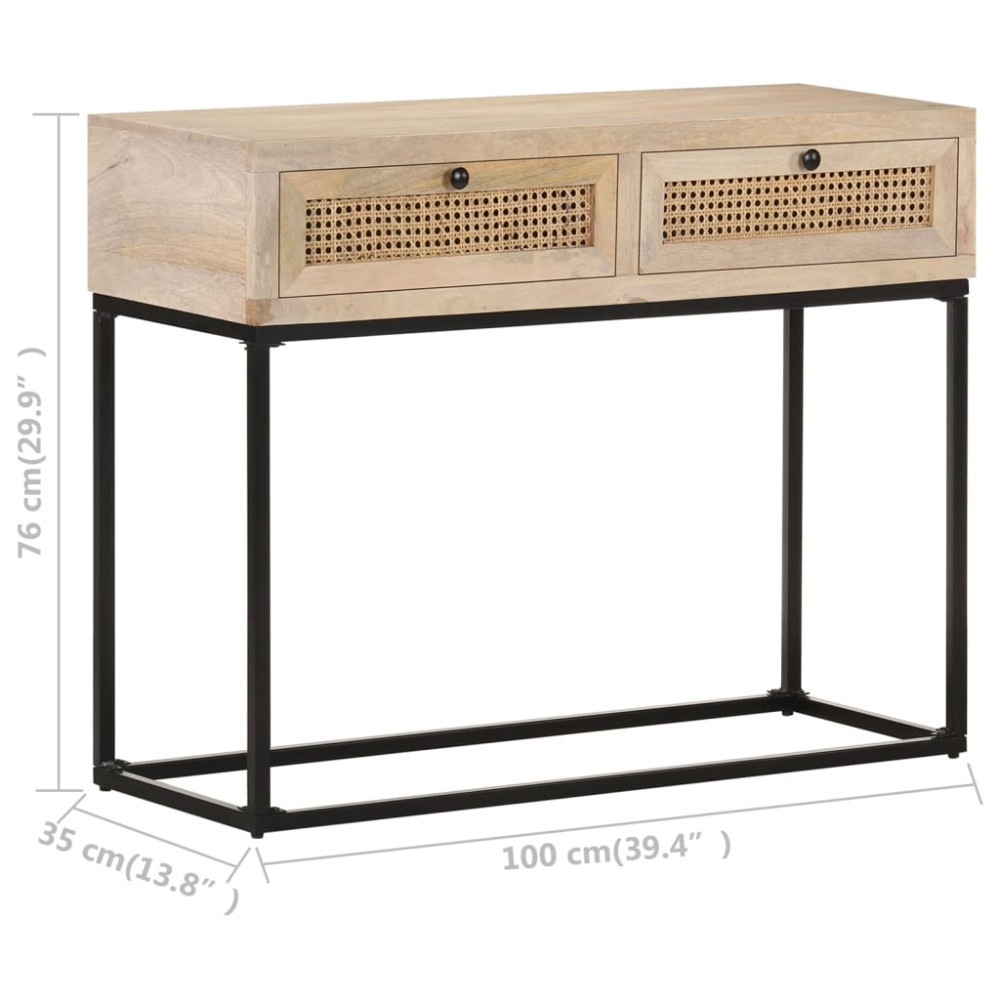 Produktbild för Konsolbord 100x35x76 cm massivt mangoträ och naturlig rotting