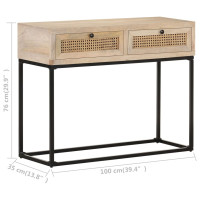 Produktbild för Konsolbord 100x35x76 cm massivt mangoträ och naturlig rotting