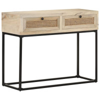 Produktbild för Konsolbord 100x35x76 cm massivt mangoträ och naturlig rotting