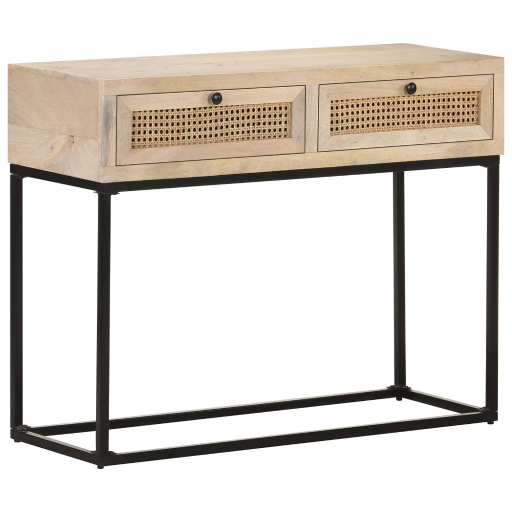 Produktbild för Konsolbord 100x35x76 cm massivt mangoträ och naturlig rotting