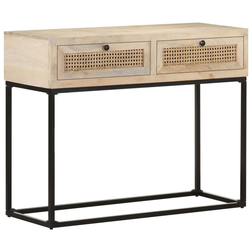 Produktbild för Konsolbord 100x35x76 cm massivt mangoträ och naturlig rotting