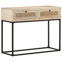 Produktbild för Konsolbord 100x35x76 cm massivt mangoträ och naturlig rotting