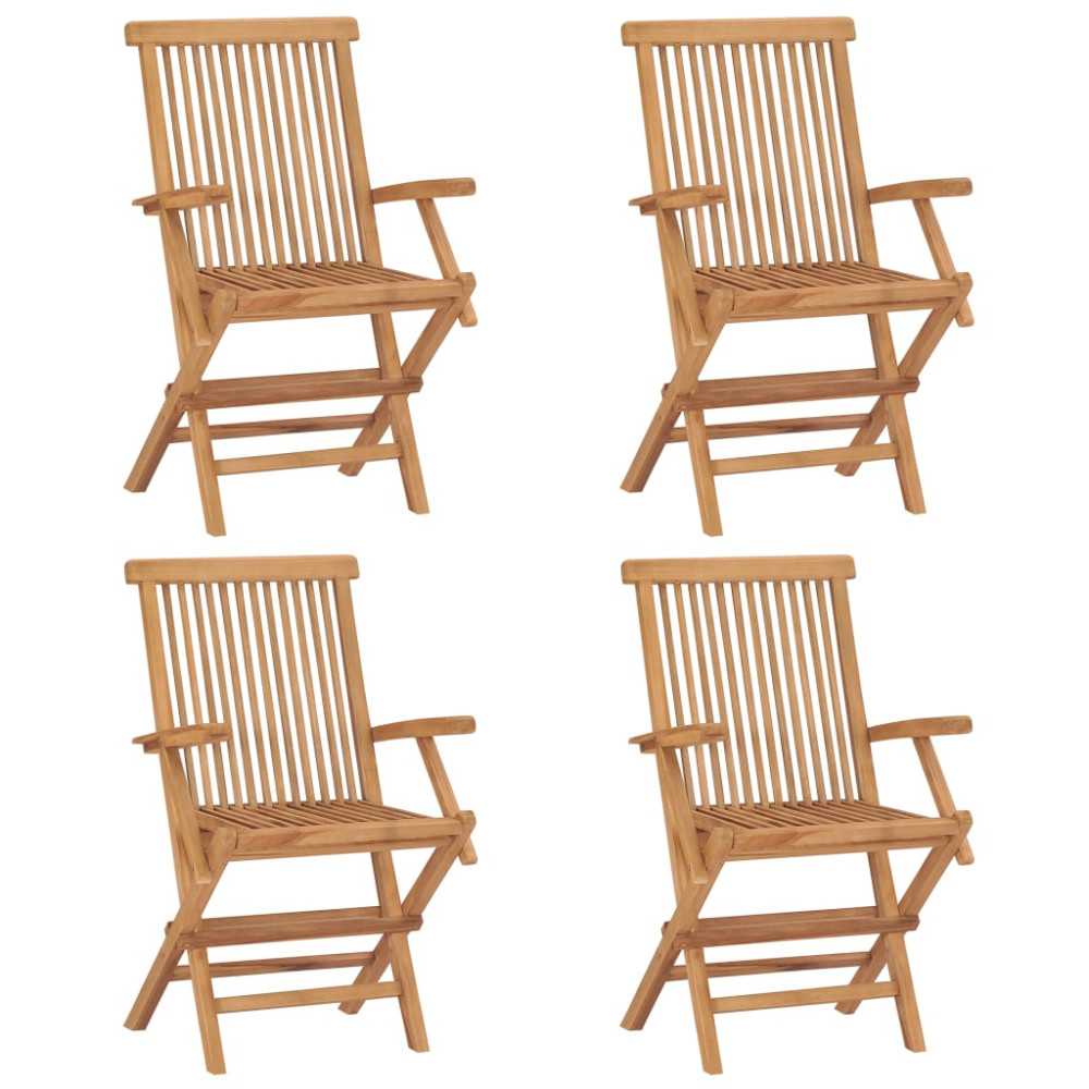 Produktbild för Trädgårdsstolar med blåa dynor 4 st massiv teak