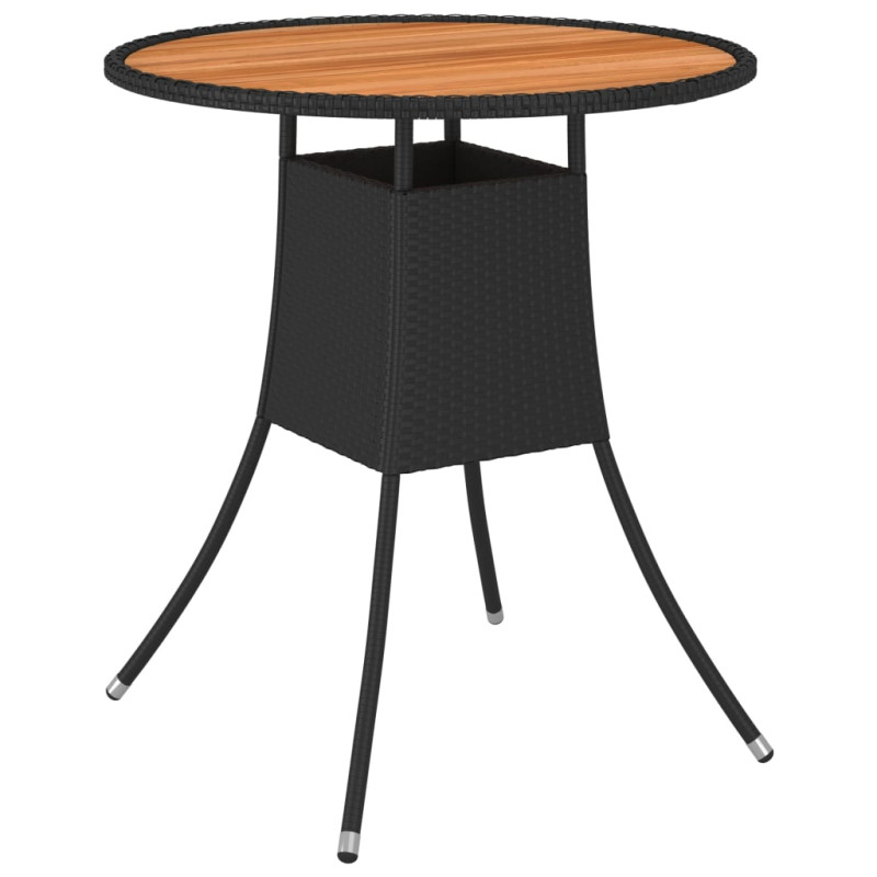 Produktbild för Matbord för trädgård svart Ø70cm konstrotting och massiv akacia