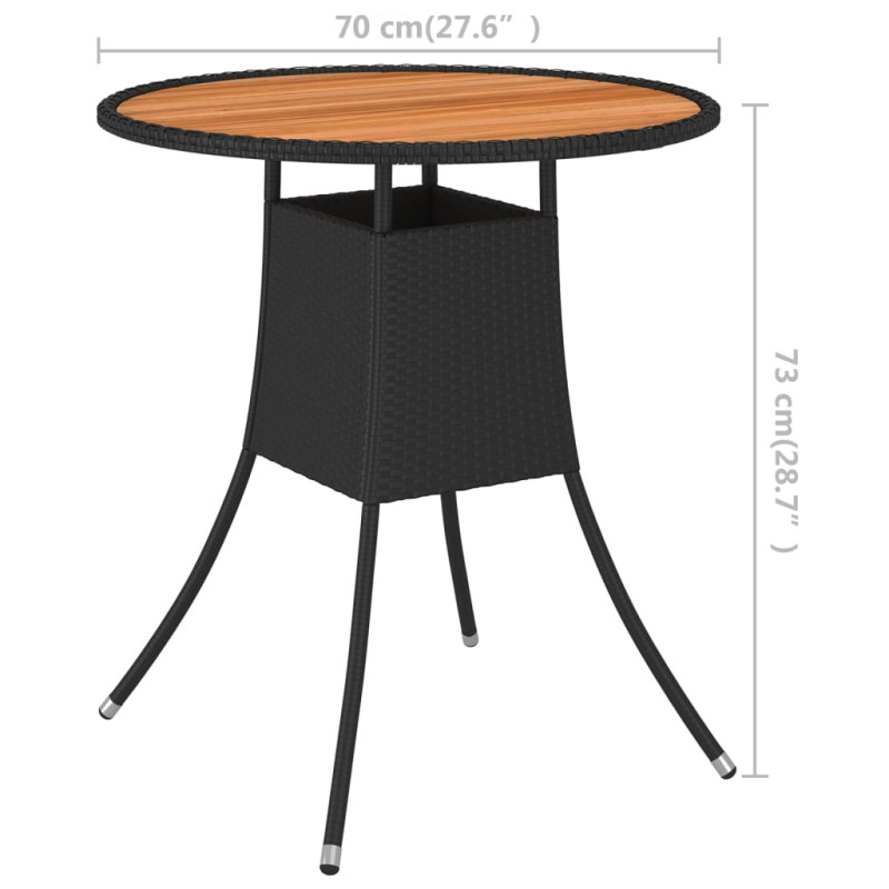 Produktbild för Matbord för trädgård svart Ø70cm konstrotting och massiv akacia