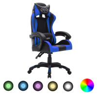 Produktbild för Gamingstol med RGB LED-lampor blå och svart konstläder
