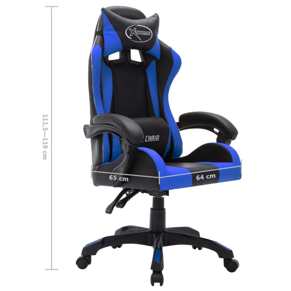 Produktbild för Gamingstol med RGB LED-lampor blå och svart konstläder
