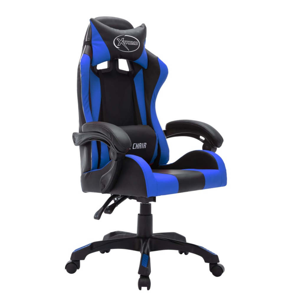 Produktbild för Gamingstol med RGB LED-lampor blå och svart konstläder