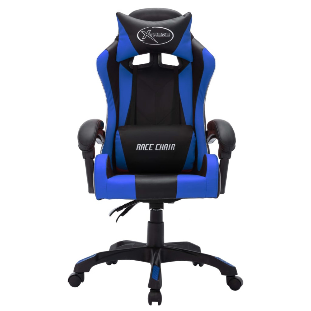 Produktbild för Gamingstol med RGB LED-lampor blå och svart konstläder