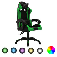 Produktbild för Gamingstol med RGB LED-lampor grön och svart konstläder