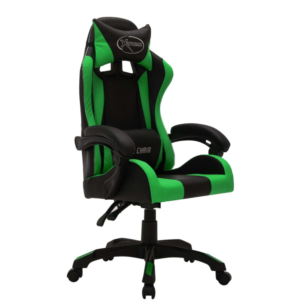 Produktbild för Gamingstol med RGB LED-lampor grön och svart konstläder