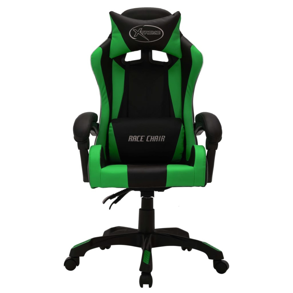 Produktbild för Gamingstol med RGB LED-lampor grön och svart konstläder
