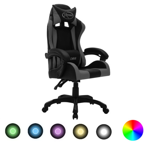 vidaXL Gamingstol med RGB LED-lampor grå och svart konstläder