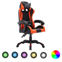 Produktbild för Gamingstol med RGB LED-lampor orange och svart konstläder