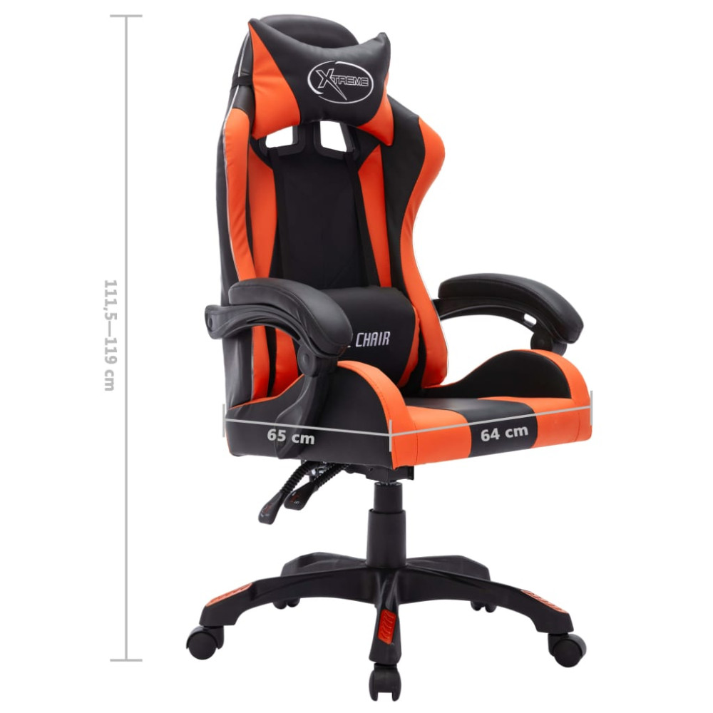 Produktbild för Gamingstol med RGB LED-lampor orange och svart konstläder