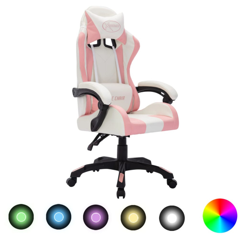 Produktbild för Gamingstol med RGB LED-lampor rosa och svart konstläder
